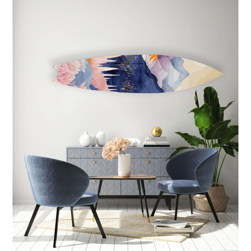 Planche de surf montagnes arbre forêt - art sans cadre