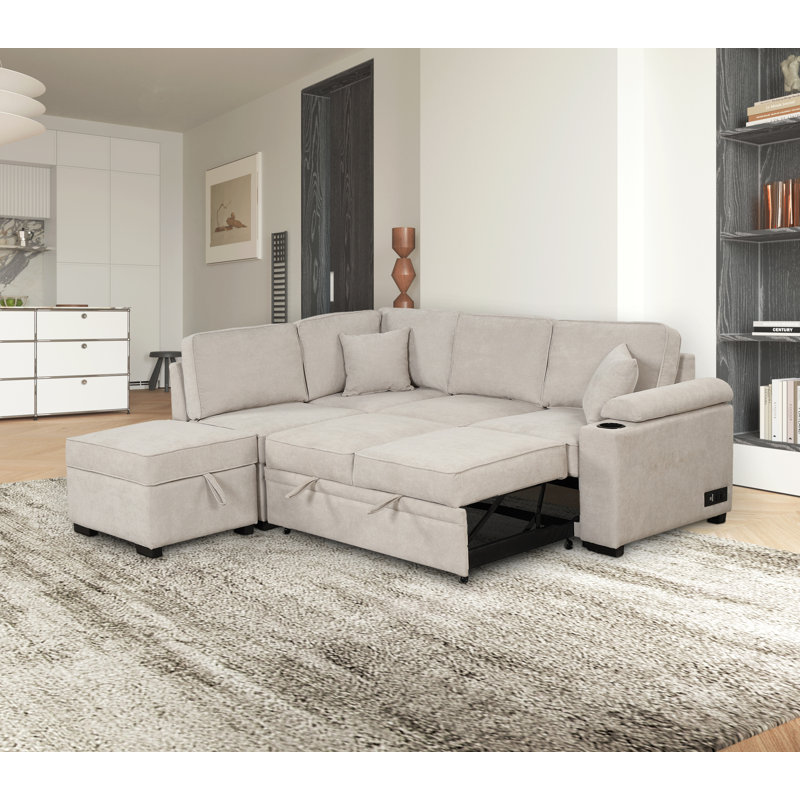 Shanet 87.4'' Velvet Sleeper Sofa, Beige Velvet