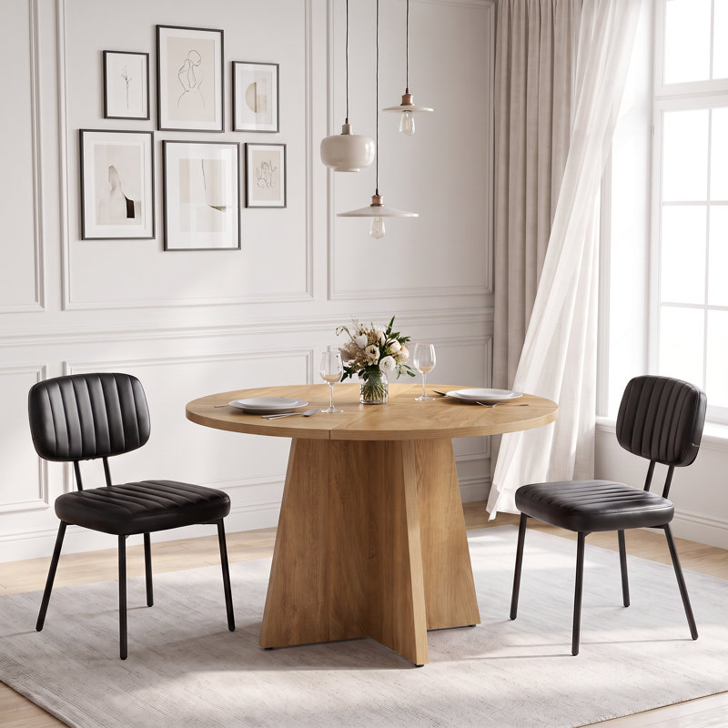 Ensemble de table de salle à manger ronde sur pied central avec chaises de salle à manger capitonnées en similicuir pour cuisine et salle à manger