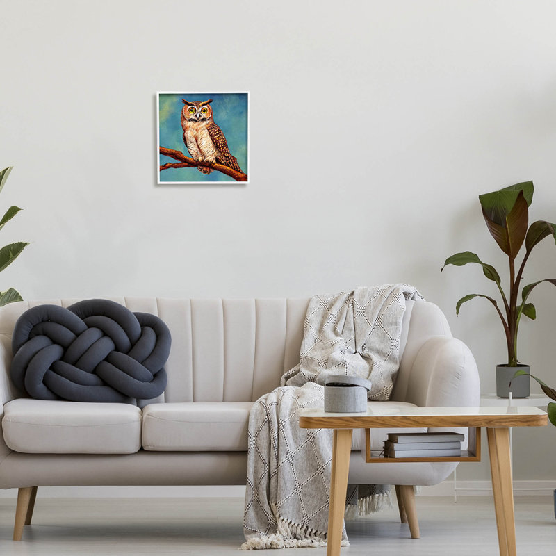 Peinture détaillée de la chouette, giclée par Alpenglow, H 12 po x l 12 po x P 1,5 po, Cadre blanc
