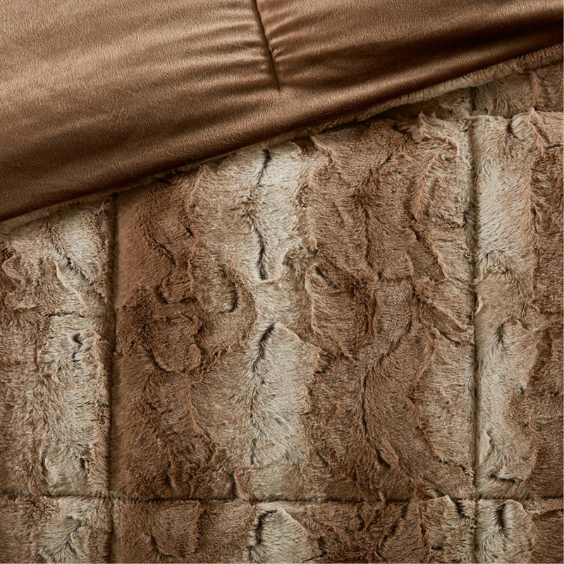 Full/Queen 4PC Faux Fur Comforter Set, Queen   Comforter  + 2 Standard Shams, Brown