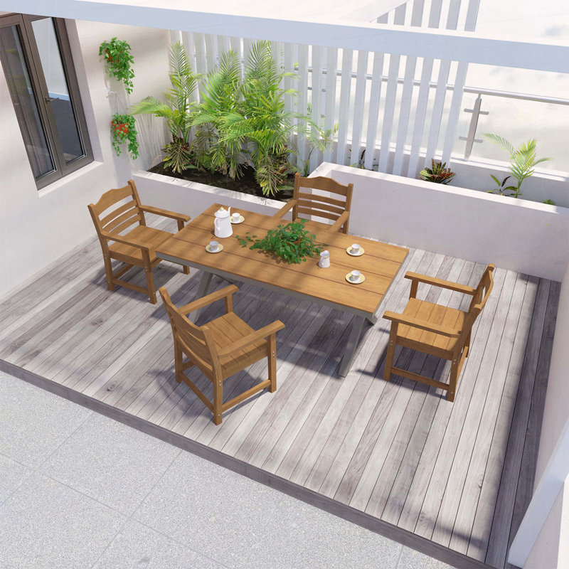 Chaise de patio avec ensemble de 2 accoudoirs, matériau avec texture imitation grain de bois, teck
