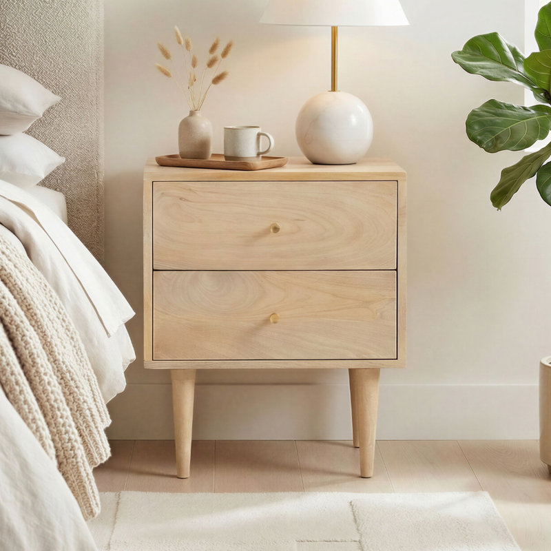 45cm W Solid Wood Bedside Table