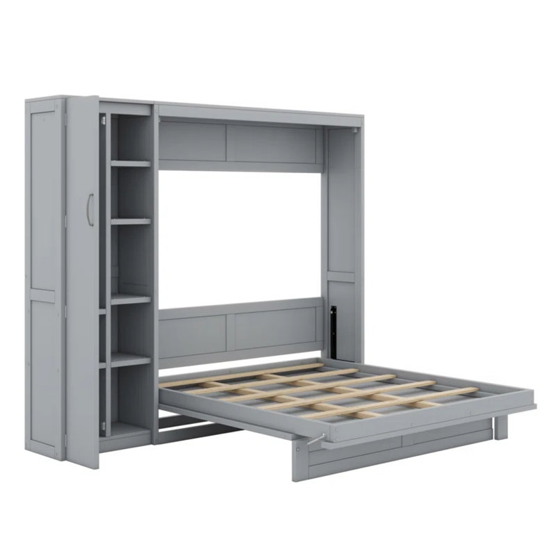 Lit escamotable avec tablettes, armoire et lumières DEL Gulshara, Grand, Blanc