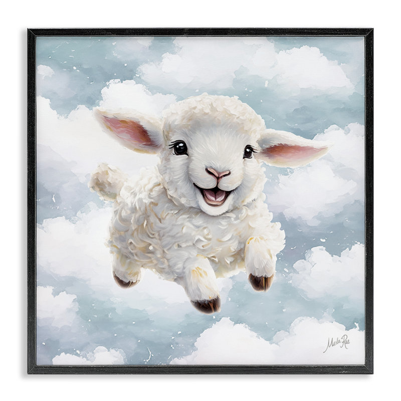 «Happy Lamb in Clouds», estampe numérique de Marla Rae, Giclée encadrée noir minuit, H 12 po x l 12 po