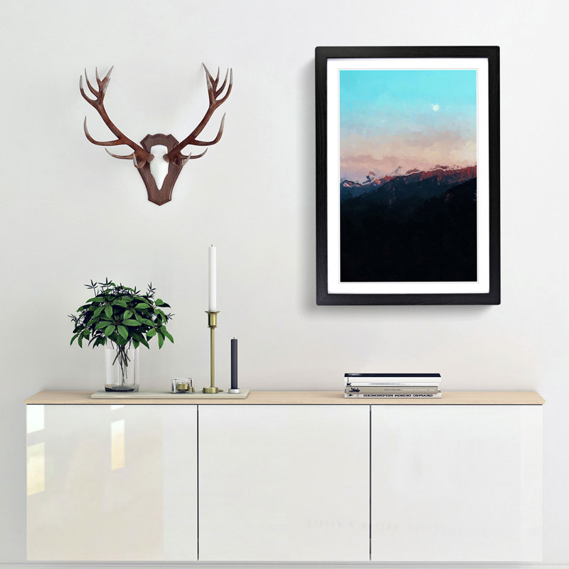 Moon over Ahrntal in Italy - Picture Frame Graphic Art Print, 48cm H x 36cm W x 2cm D, Black Framed