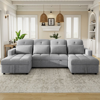 Canapé-lit modulaire surdimensionné de 110,2 po avec canapé-lit escamotable polyvalent avec double méridienne de rangement et deux ports USB pour le salon
