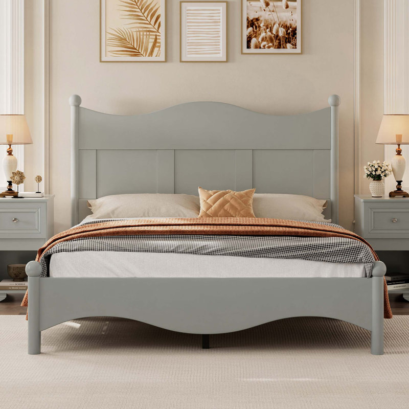 Platform Bed with Retro Headboard, Gray