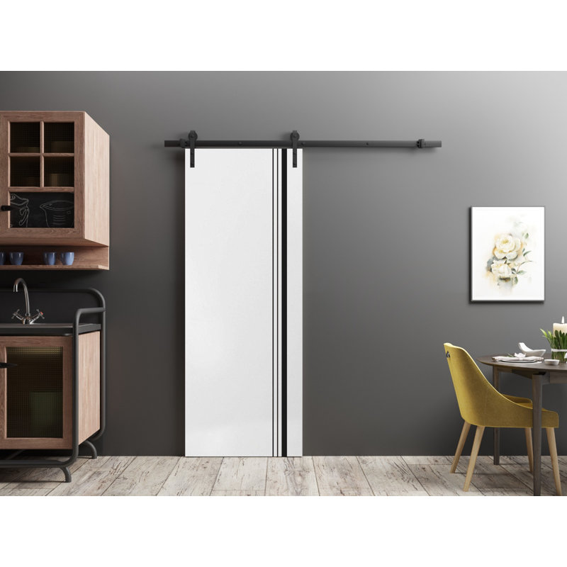 Porte de grange en bois massif massif, 18 po x 80 po, Satin blanc