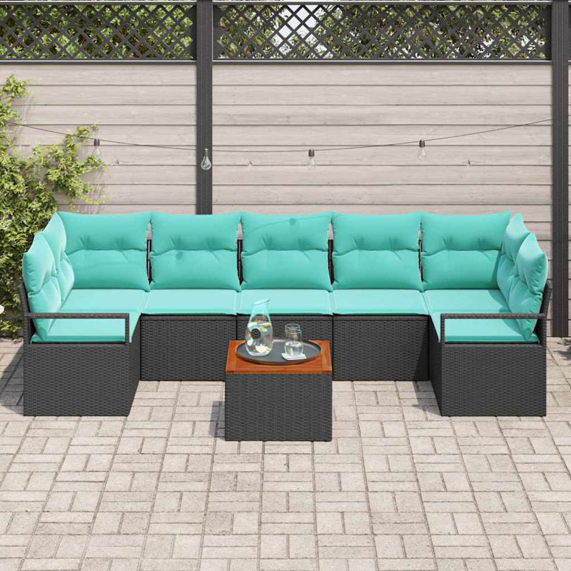 Ensemble de canapé de jardin vidaXL 8 pièces en rotin de polyester noir et turquoise