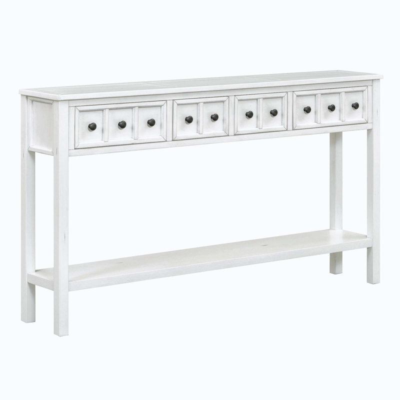 Tarsita Rustic Entryway Console Table Long Sofa Table with Drawers and Bottom Shelf Entryway Table, Antique White