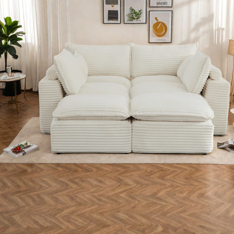 Canapé modulaire confortable en velours côtelé blanc moderne pour le salon