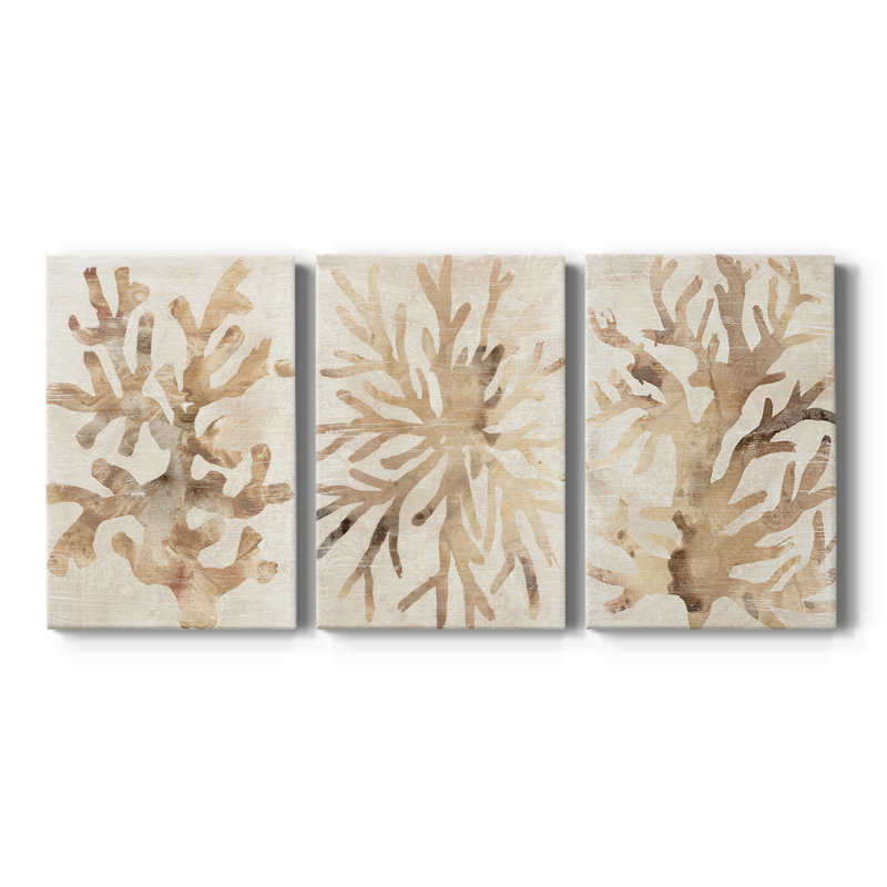 Parchemin corail I - Toile tendue avec châssis sur mesure - 3 pièces, H 18 po x l 36 po