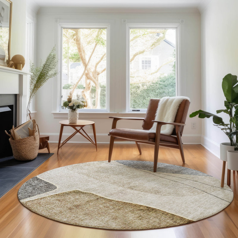 Premium Machine Washable Prisco Taupe Rug, Round 8'