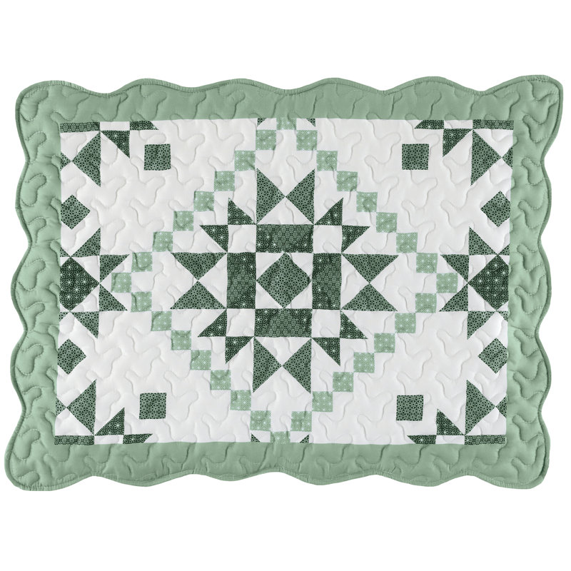 Classic Star Design Patchwork Scalloped Edge Pillow Sham Set, Sage