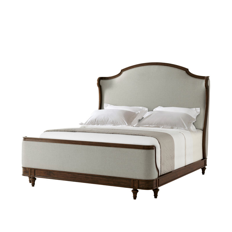 Beige and Brown Upholstered California King Bed with Wood Frame