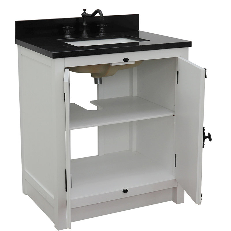 Ensemble de meuble-lavabo simple 31 po Ziemba, Granite noir Galaxy, Glacier cendré
