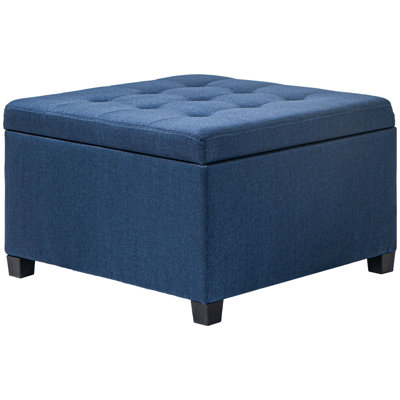 Fabric Tufted Storage Ottoman With Flip Top Seat, Metal Hinge, Eucalyptus Wood Frame For Living Room, Entryway, Bedroom, Blue | Gift Idea