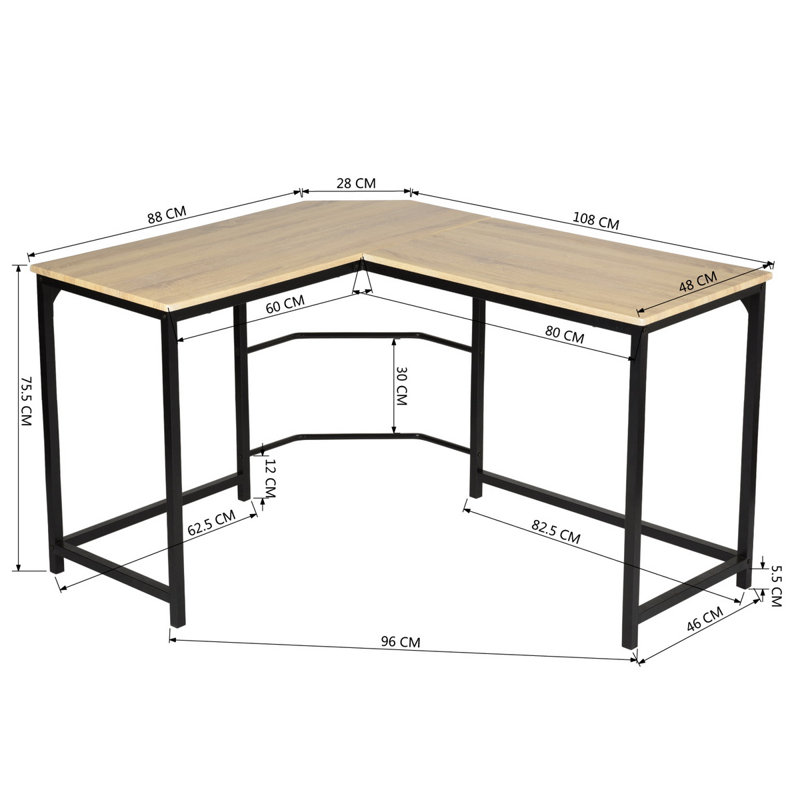 Charo L-Shaped Metal Base Writing Desk