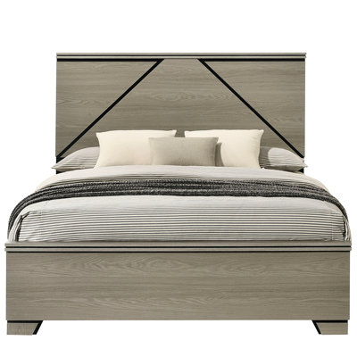 Modern Queen Size Bed Frame With Led Headboard, Weathered Gray, Contemporary Bedroom Piece, Box Spring Needed, Wood Bed, Simple Assembly New Design, Wooden Construction, 85" Depth