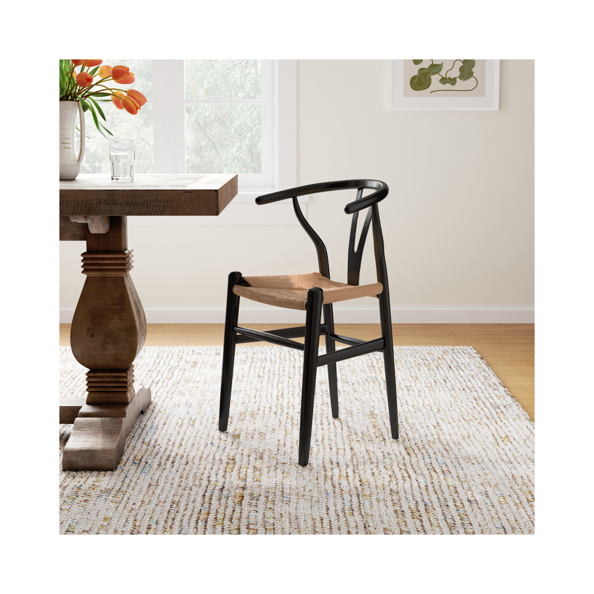 Albarado Solid Wood Side Chair, Black/Natural