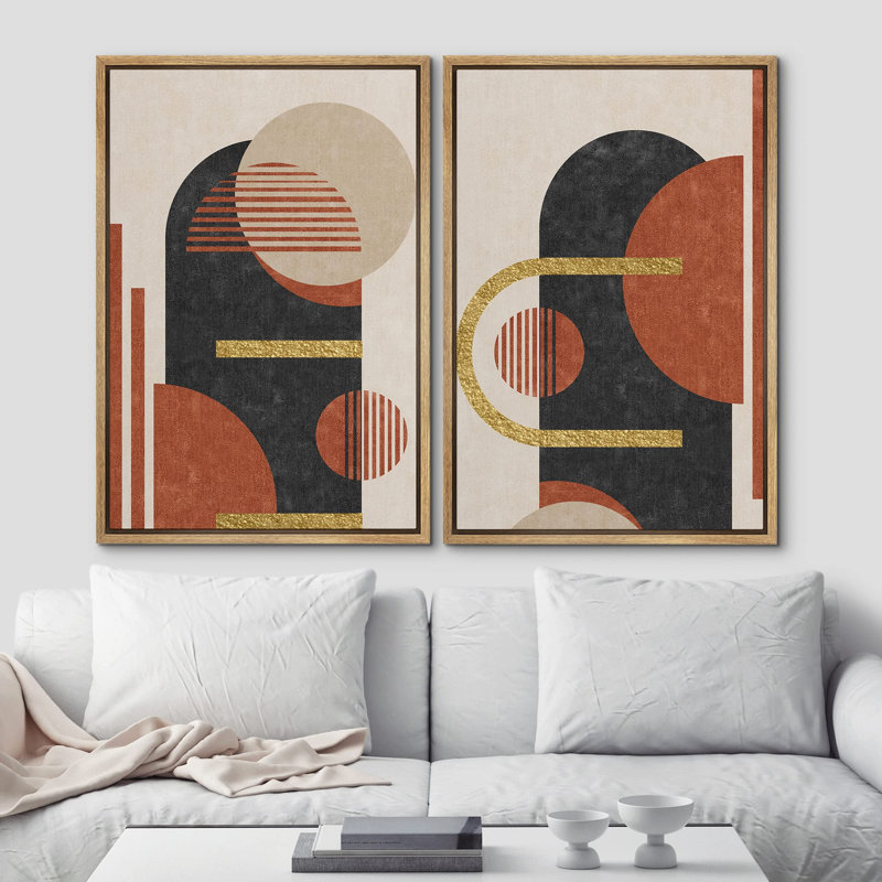 "Mid-Century Modern Polygon", paysage abstrait géométrique, art mural moderne, œuvre d'art, 2 pièces, Naturel