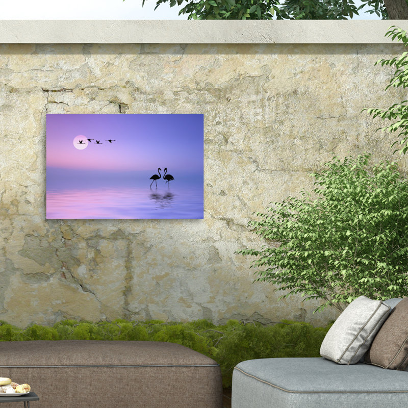 «Flying Flamingo On Canvas» par Bess Hamiti, reproduction, H 30 po x l 47 po