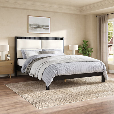 Queen Size Platform Bed Frame With Upholstered Headboard