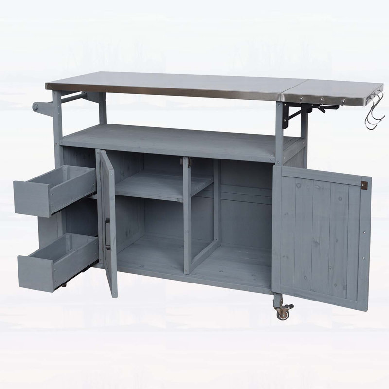 Outdoor Kitchen Cart,with Stainless Steel Top,Multi-Functional Storage,and Lockable Wheels for Patio and Backyard BBQ