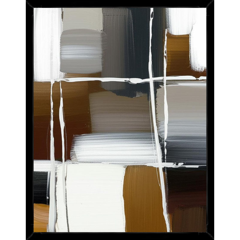 «Modern Modern Brown and White Squares», art mural sur toile encadrée, Black, 14" H x 11" W