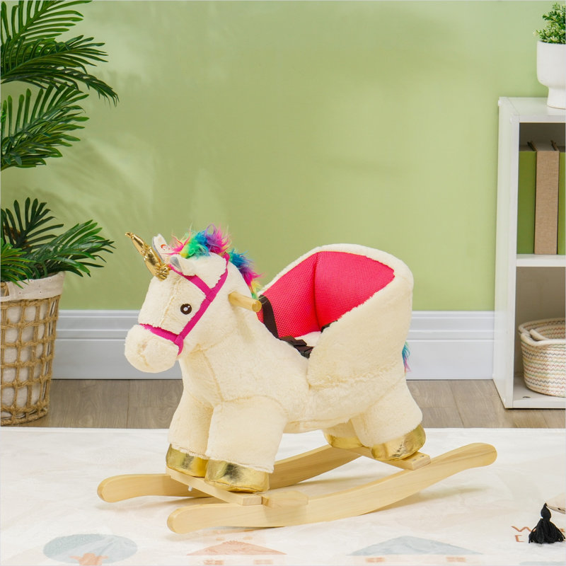 Chambre à coucher Chevaux et animaux à bascule avec polyester blanc crème et Pp, 26,8 x 13 x 17,7 po