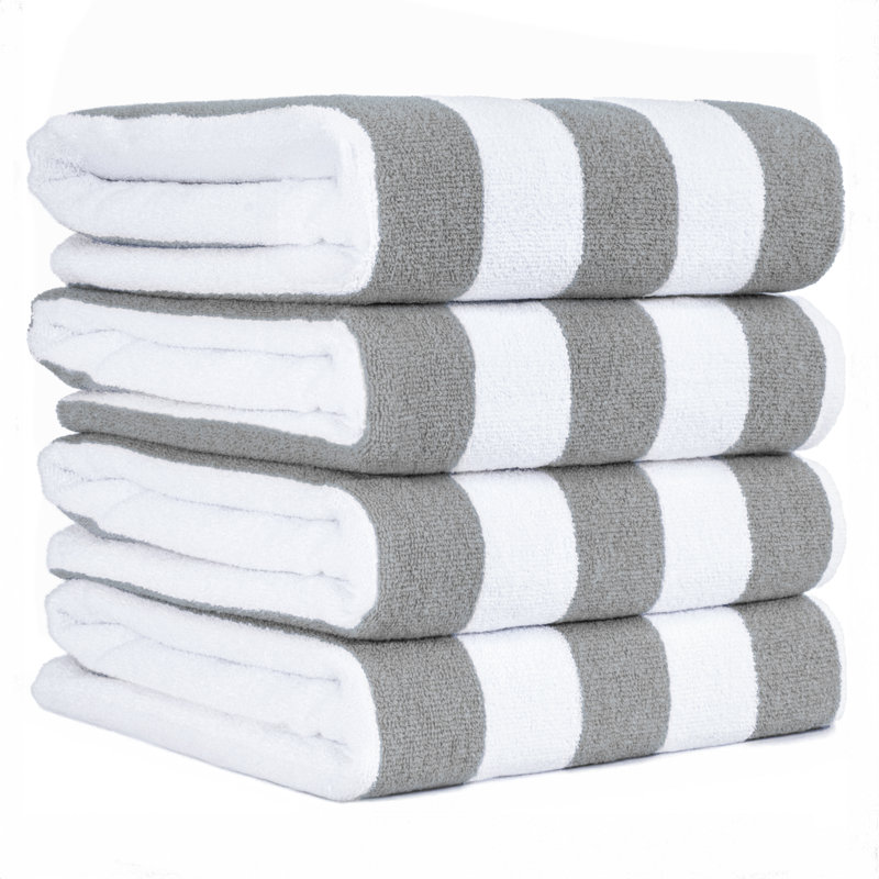 Devontia Cabana Striped Beach Towels, 30x60 inch 4 Piece Oversize Pool Towels, Rockridge Gray
