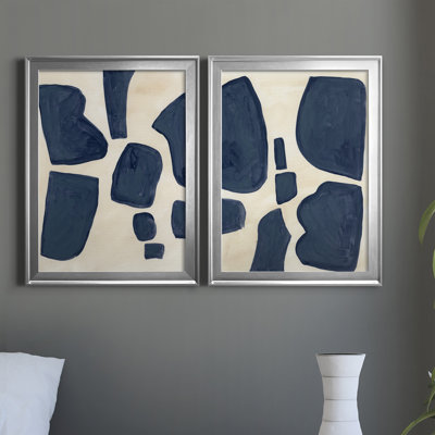 "Blue Pieces I" 2-Piece Picture Frame Painting Print Set
