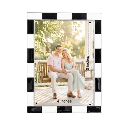 4" X 6" Black Checkered Retro Enamel Picture Frame With Glass Front