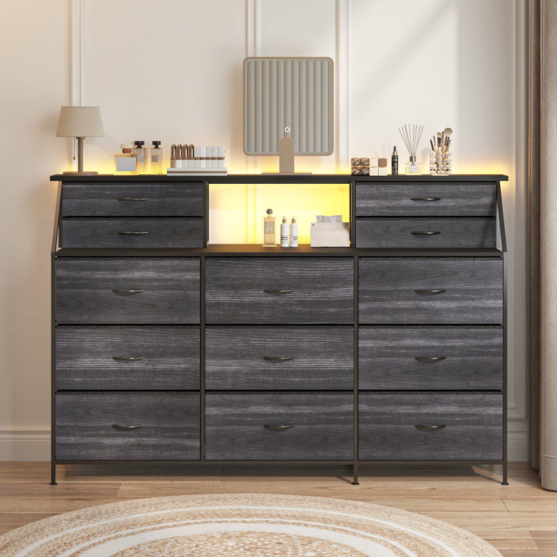 70" Bedroom Dresser With 13 Large Drawers, Black