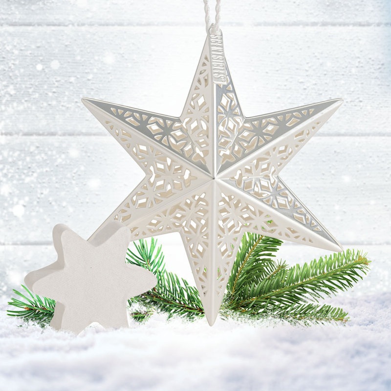 Scented Decorative Ornament, Metal Star, Winter Fir with Refill, White