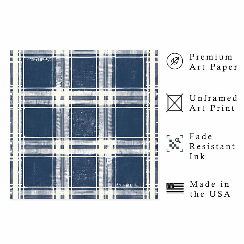 Abstract Blue Plaid Pattern IX Modern Unframed Art Print, 16" H x 16" W