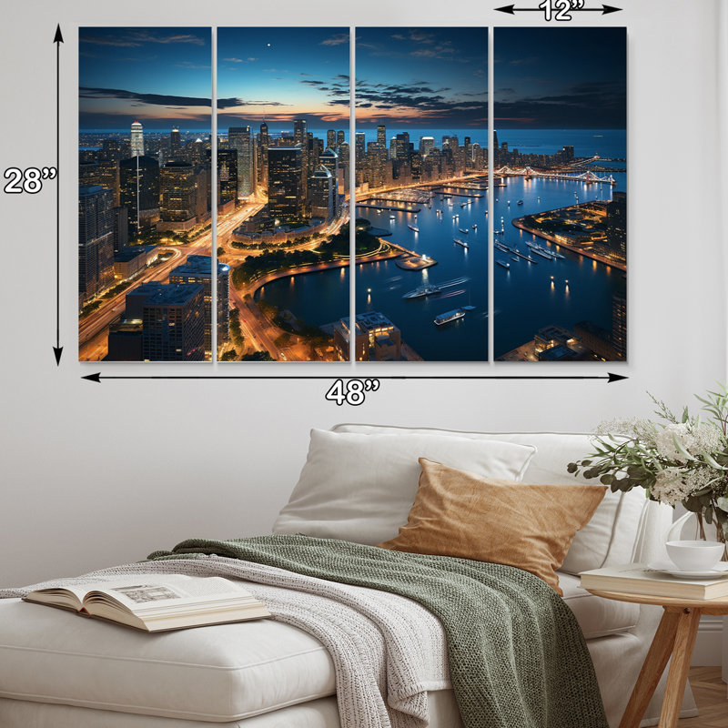 Ensemble de 4 décorations murales Chicago Cityscape I