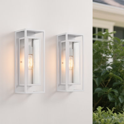 Rasharkin Classic 18'' H 1-Light Outdoor Wall Sconce, White Metal Frame