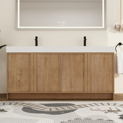 Ensemble de meuble-lavabo double 72 po avec plateau en résine Kaelor, meuble-lavabo double autoportant avec lavabo en résine