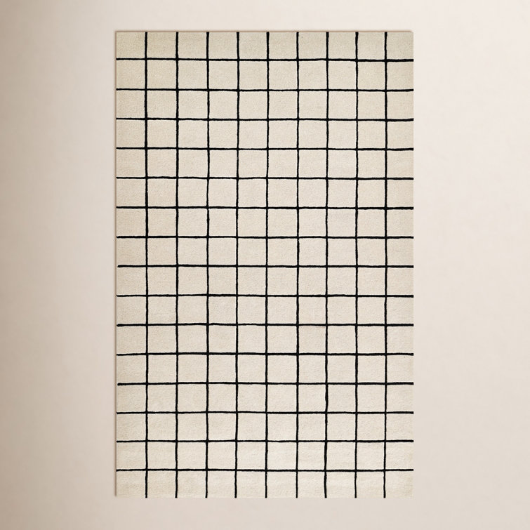 AllModern Form Hand Tufted Wool Geometric Ivory Area Rug 5' X 8'