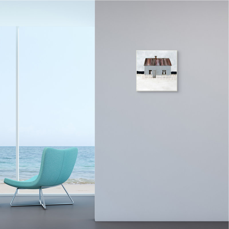 Paysage côtier rustique de maison de plage d'hiver, Plaque murale, H 12 po x l 12 po x P 0,5 po