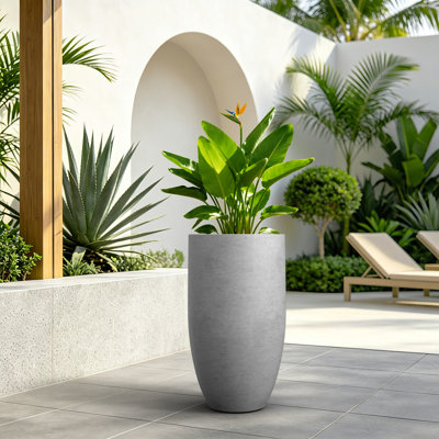 24 Inch Tall Concrete Floor Planter, Modern Design for Indoor & Outdoor Use, Medium Gray