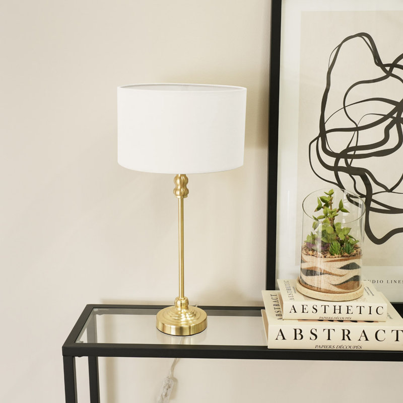 Saylorsburg Metal Table Lamp, No, White Fabric, Gold