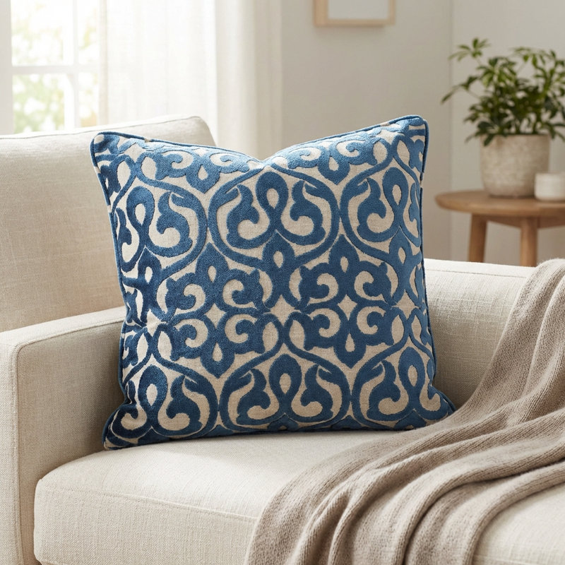 Velvety French Medallion Indoor/Outdoor Pillow Cover & Insert, 16" x 16", Square