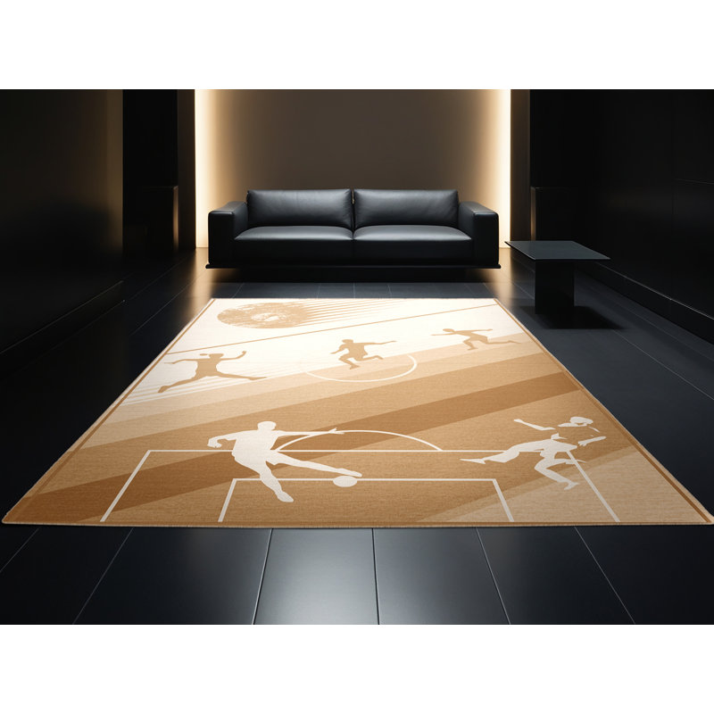 Machine Washable Paxton Blind Soccer Minimalist Rug in Beige – Beige Binding, 2x3