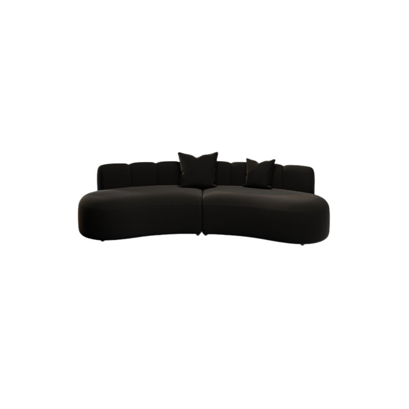 Black semi-circular curved corner sofa, 25.59" H x 118.11" W x 33.47" D, 5