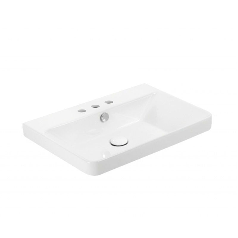WS Bath Collections Luxury 14.6'' White Ceramic Rectangular Bathroom Sink with Overflow, Widespread Faucet, matte white