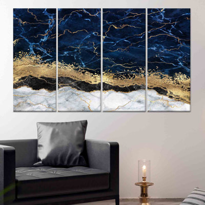 Impression sur toile marbrée bleu marine et or, toile tendue 4P