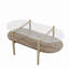 Table basse ovale en verre au design moderne, longueur 41 x largeur 21 x hauteur 17 ", pour le salon, structure à double couche avec fonction de rangement, verre transparent et café
